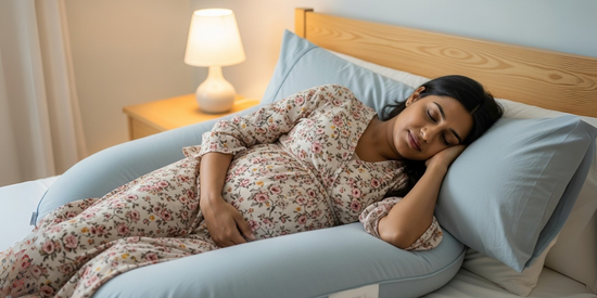 Third trimester pregnancy sleep with maternity pillow for comfort