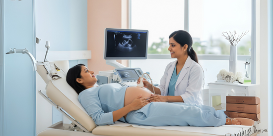  Ultrasound scan appointment during second trimester pregnancy checkup.